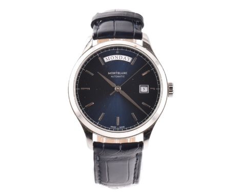 A Mont Blanc Heritage Chronometrie wristwatch. The Mont Blanc Heritage Chronometrie automatic wristwatch having a round blue 