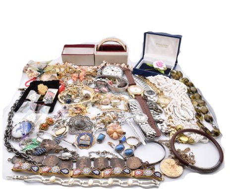A large collection of costume jewellery. The costume jewellery to include necklaces, earrings, gem set, silver plated, mother
