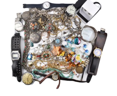 Collection of costume jewellery and watches. Te watches to include a satellite watch, Casio Alarm Chronograph, a Leonidas poc
