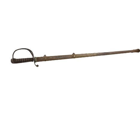 Converted sword with original metal scabbard, together with rifle slings etc, blade length 23cm 