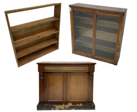 Victorian walnut bookcase, three shelves enclosed by glazed doors (W108cm, H111cm, D33cm); Victorian mahogany chiffonier (W10