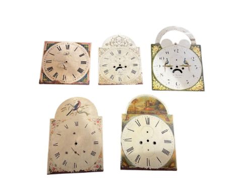 Five 19th century painted longcase clock dials.Comprising four break arch dials and a square dial.