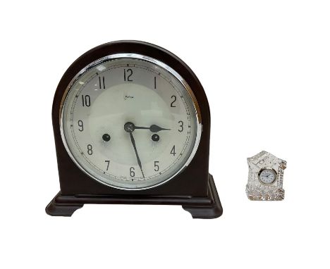Enfield - 1930’s striking mantle clock in a Bakelite  case, with a small crystal clock with a battery movement.