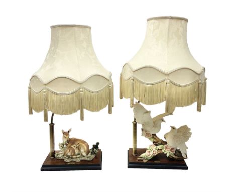 Two Giuseppe Armani figural lamps, the first 'Bonding' modelled as a deer and a fawn, the second modelled as a pair of white 