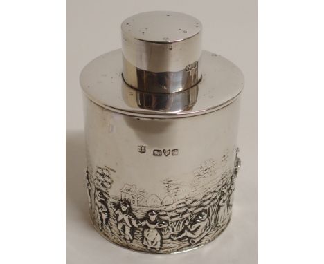A SILVER TEA CADDY by George Nathan and Ridley Hayes, Chester 1906, of cylindrical shape with removable cover, the lower half