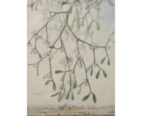 •KATHERINE CAMERON RSW, RE (SCOTTISH 1874-1965) MISTLETOE Watercolour, pencil and gouache, signed, 33 x 25.5cm (13 x 10") The