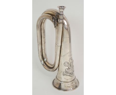 A SILVER MILITARY BUGLE by Henry Potter & Co., London 1927, the Welsh Regiment Commanding Officer's bugle, presented to 39519