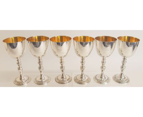 A CASED SET OF SIX SILVER GOBLETS by Garrard &amp; Company, to commemorate Queen Elizabeth II Silver Wedding 1947 - 1972, eac
