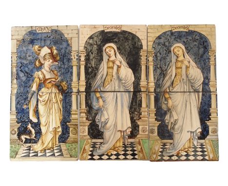 A SELECTION OF STEELE AND WOOD TILES comprising two tiles per group, one painted with a lady and dog and marked May, the othe