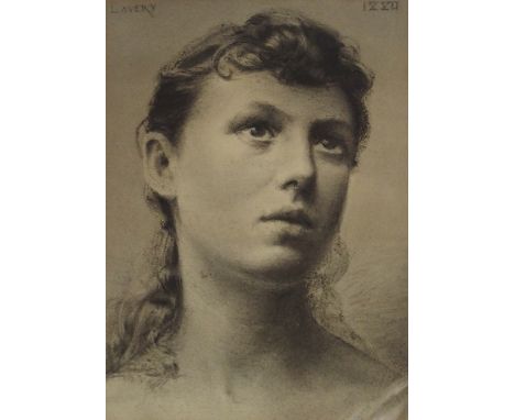 SIR JOHN LAVERY RA, RSA, RHA, PRP, HROI, LLB (IRISH / BRITISH 1856-1941) PORTRAIT OF A YOUNG WOMAN Conte and chalk, signed an