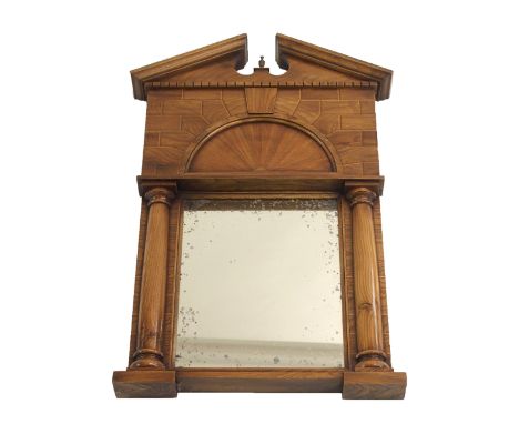 AN IAN GRANT ARCHITECTURAL MARQUETRY MIRROR the broken arch pediment divided by an urn above inlaid blocks surrounding an arc