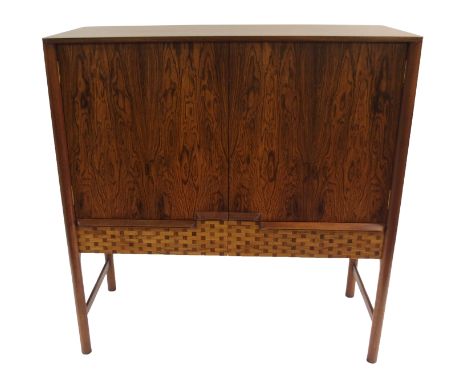 A MCINTOSH ROSEWOOD TWO-DOOR DRINKS CABINET with two inlaid checkerboard drawers, 110cm high x 107cm wide x 46cm deep CITES C