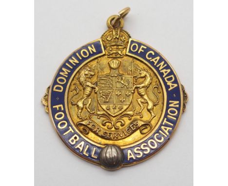 A 10K GOLD AND ENAMEL TOUR OF CANADA MEDAL the obverse inscribed Dominion of Canada Football Association, the reverse inscrib