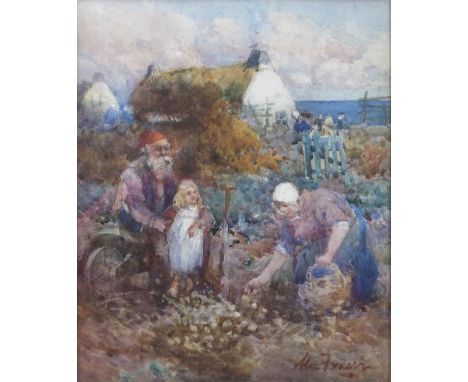 ALEXANDER (ALEC) COUTTS FRASER (SCOTTISH FL. 1886-D1939) LIFTING TATTIES, NEWTONHILL Watercolour, signed, 23.5 x 19.5cm (9 1/