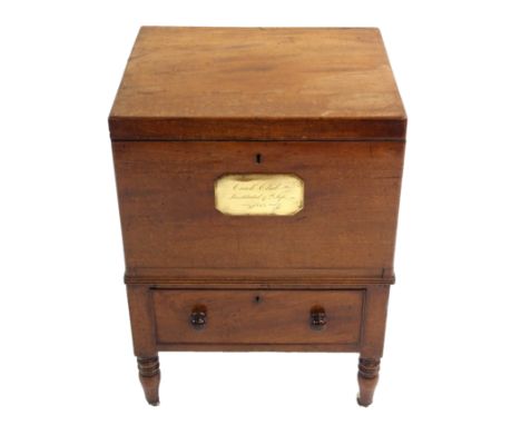 AN EARLY VICTORIAN MAHOGANY CLUB CELLARETTE the hinged top above brass name plate inscribed 'Crack Club, Instituted 17th Sept