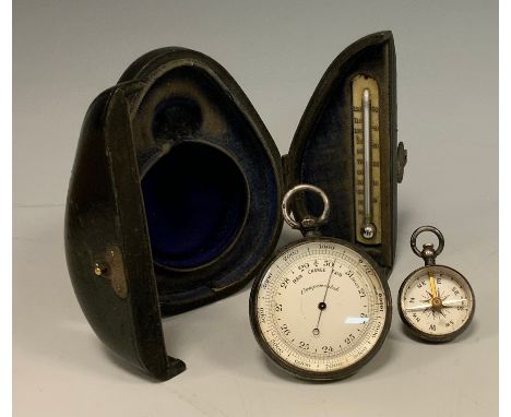 A Victorian silver compass and barometer set, by Lewis Nightingale, London 1897, the compass of plain circular form, the pock