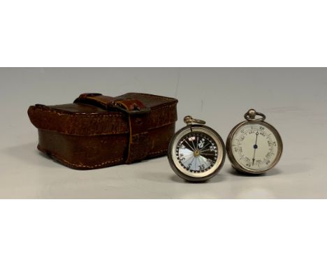 A 19th Century Pocket Compensated Barometer &amp; Compass set, the compass having a two tone Mother of Pearl and black dial, 