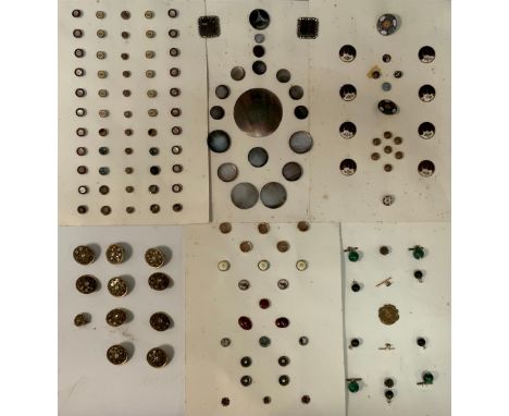 Buttons - a set of eight enamelled buttons, c.1915; mother-of-pearl and enamelled dress studs; others 