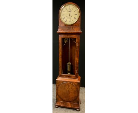 A 19th century Longcase clock by J. Wilkinson, of Sheffield, arched-top hood, painted circular dial, Roman numerals, subsidia