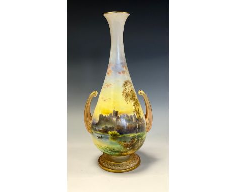 A Royal Worcester slender ovoid vase, painted by Harry Davis, signed, with a view of Windsor Castle, 28cm high, puce mark, da