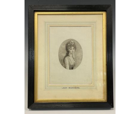 An early 20th century boudoir of cabinet picture, portrait of Catherine Gray, Lady Manners (1766 - 1852), oval engraving, eas