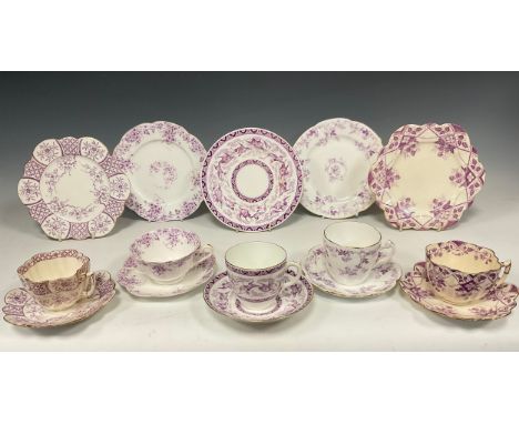 A group of five Wileman and Co tea trios including; pattern ' Blackberry' no. 5178, daisy shaped tea cup trio, c.1894; patter