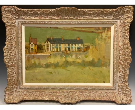 English Naive school, early to mid 20th century,attributed to Vanessa Bell,Row of housesmonogrammed VB, oil on canvas, 30cm x