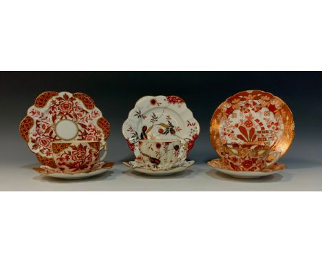A Group of three Wileman and Co. daisy shape trios; pattern  Japan, 6211,c.1890; pattern birds nest,6076, c.1901, pattern 425