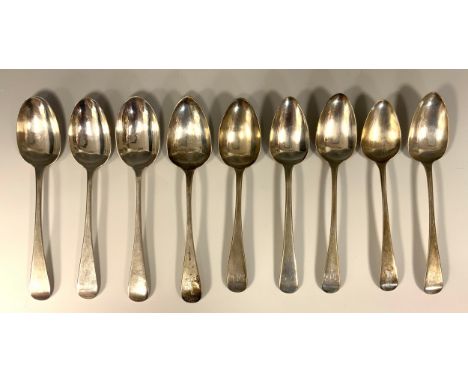 A George III silver table spoon, London 1788; others later, assorted date and makers, 10.4ozt (9) 