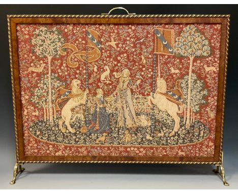 A George V tapestry firescreen, ‘Lady and the Unicorn’, (The original in the Cluny Museum, Paris), 63cm high x 79cm wide. 
