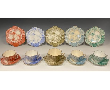A Group of five Wileman and Co. daisy-shape trios, jungle print, nos.- 6024,6088,6517,6027,6021, c.1890-1893, (5). 