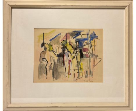 K. VaughanFigurative study in Primary colour, with black,signed, watercolour, 36cm x 28cm. 