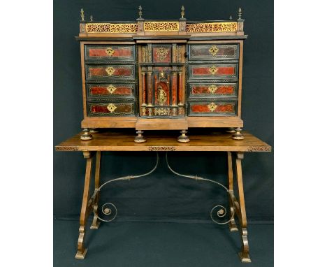 A Baroque gilt metal mounted tortoiseshell, rosewood and ebonised Wunderkammer collector’s cabinet, the central architectural