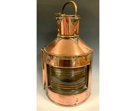 A 1940s Alderson &amp; Gyde Ltd Copper Ships Lantern, labelled Bow Port, Patt 23, the lamp light lantern of typical form form