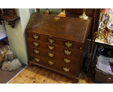 Georgian oak four drawer bureau on bracket feet, 103cm by 104cm