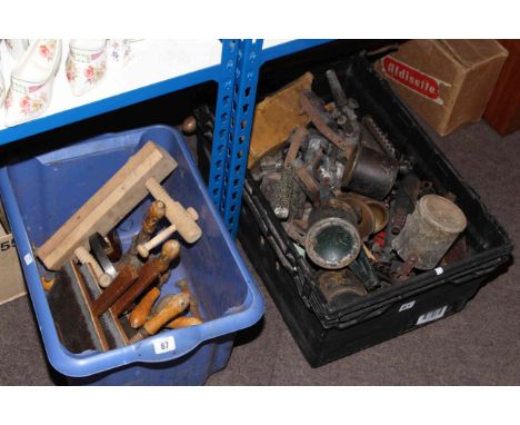 Box of blow torches and box of joinery tools