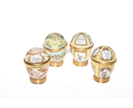 Four Halcyon Days enamel Easter egg boxes