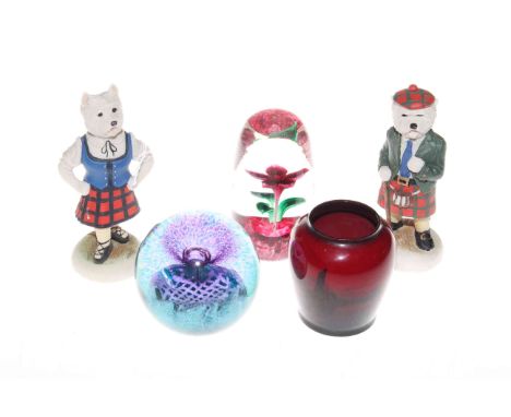 Royal Doulton Flambé vase, Caithness paperweight, etc (5)