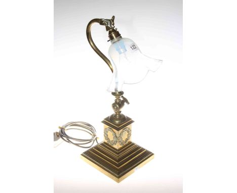 Victorian brass desk lamp with vaseline glass shade
