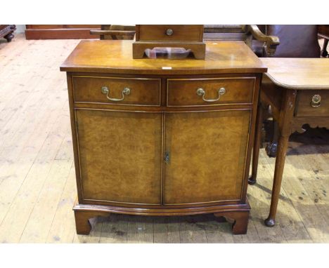 Burr walnut crossbanded serpentine front side cabinet on bracket feet, 75.5cm by 74.5cm