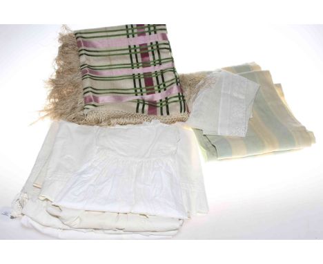 1920's Cambridge University scarf, late 19th Century silk green and pink shawl, two christening dresses, two child's day dres