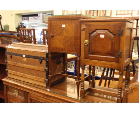 Vintage dome topped trunk, mahogany pot cupboard and oak pot cupboard (3)