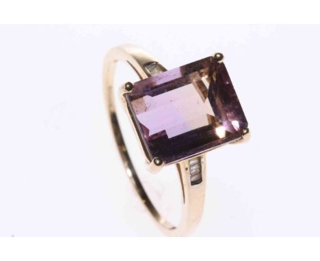 9 carat gold, amethyst and diamond ring, size R/S