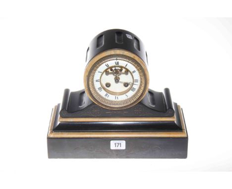 Victorian slate and marble mantel clock with enamel dial