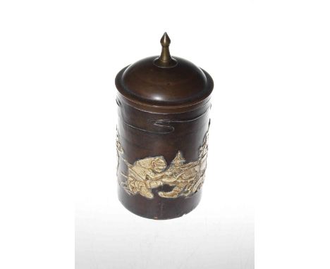 Japanese leather and copper caddy, 21cm