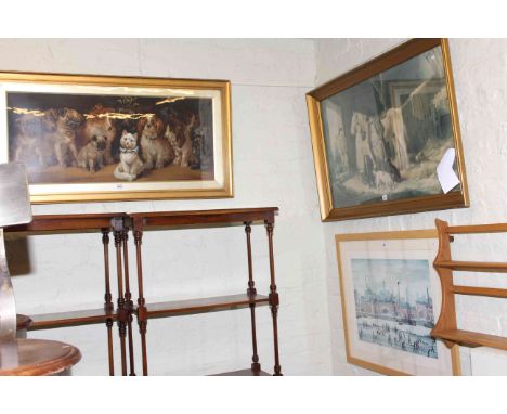 Four prints including The Medici Society Lowry print and Louis Wain