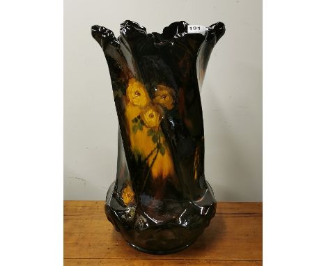 A very large hand painted Frank Ferrell ceramic vase , H. 60cm. Condition: minor damage to foot.
