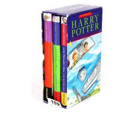 Three early editions of Harry Potter by J.K.Rowling, The Philosopher Stone, The Chamber of Secrets and The Prisoner of Azkaba