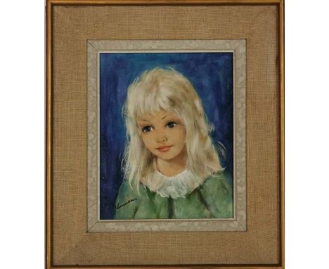 A 1960's portrait of a young girl with an indistinct signature, frame size 36 x 41cm.
