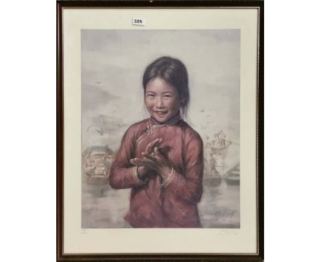 A R F Ng pencil signed lithograph of a Vietnamese girl, 64 x 79cm.